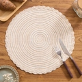 Handcrafted round cream cotton braided placemat with elegant spiral woven pattern - Small / Milky White