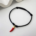 Minimalist black braided cord bracelet featuring a vibrant red cornicello charm pendant - Horn Pepper Style (08-0175)