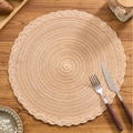 Natural round braided placemat with twisted rope edge for elegant dining table settings - Jute Color