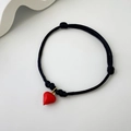 Adjustable black braided rope bracelet featuring a vibrant red heart-shaped pendant - Heart Pendant (5 Styles 08-0175)