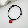 Handmade black braided cord bracelet featuring a vibrant red heart-shaped charm - Enamel Heart (7 Styles 08-0175)