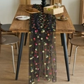 Chemin de table vintage en maille noire avec broderie florale colorée pour décoration - 75cmx180cm / Noir