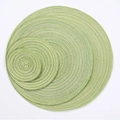 Set of three round woven cotton placemats in green and cream spiral textured design - Green