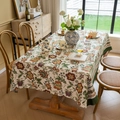 Retro cream tablecloth with vintage red floral pattern and scalloped green border edges - Jacquard Orange with Green Edge / 140x100