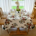 Rectangle cream chenille tablecloth with vintage floral jacquard pattern and striped edge - Jacquard Sunflower Yellow Green Border / 140x100