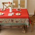 Rectangular red tablecloth with bohemian floral pattern and cotton linen texture - Small / Jacquard Red Base Cherimoya Pattern