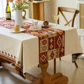 Bohemian style cream rectangle tablecloth with ethnic patterns and dark brown borders - Jacquard Scarlet Light Pattern