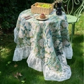 Bloemen jacquard tafelkleed met witte kantrand voor een Amerikaanse landelijke stijl - 90-90 / Groene Lotus Stijl