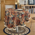 Vintage round jacquard tablecloth with warm floral patterns and fringe edges - 150cm Round / Orange Oil Painting White Fringe