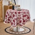 Vintage red and white floral round tablecloth with fringe tassels for dining tables - 150cm Round / Jacquard Red Rose with White Tassel