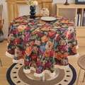 Retro floral jacquard round tablecloth with white tassels for vintage dining decor - Round 150cm / Black Iris (Jacquard Black Iris White Fringe)