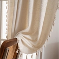 French retro paisley jacquard curtain in cream white with decorative tassel fringe - 150x160cm / Beige Paisley (Rod Pocket)
