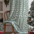 Christmas theme green holly leaf curtain with tassels on a white linen base fabric - Rod Pocket (Gilded Edelweiss Green) / 150x160cm