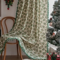 Christmas holly leaf pattern curtain with green tassels on a wooden chair - Rod Pocket / 150x300cm