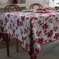 Rectangle cream jacquard tablecloth with red maple leaf patterns and scalloped edges - 60x60 / Jacquard Red Rose Red Edge