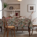 Blue orchid jacquard tablecloth with vintage floral patterns and green scalloped edges - 60cmx60cm / Jacquard Monstera Leaf Embroidery with Green Scalloped Edge