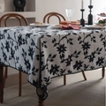 American style rectangle jacquard tablecloth with black floral patterns on cream fabric - 60x60 / Black Rose Scalloped