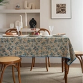 Bohemian floral tablecloth with blue scalloped edges and vintage botanical pattern - 140-260 / Jacquard Garden Floral with Blue Scalloped Edge