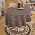 Round multi-color jacquard tablecloth with bohemian plaid pattern and fringe tassels - 150cm Round / Colorful Knot Jacquard White Fringe