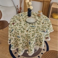 Round jacquard tablecloth with pastoral bird and flower patterns and cream tassels - 150cm Round / Jacquard Beige Birds with White Fringe