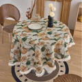 Floral yellow round tablecloth with white tassels for dining and coffee tables - Round 150cm / White Yellow Flower (Jacquard Yellow Flower White Fringe)