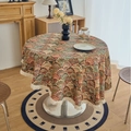 Retro wave pattern round tablecloth with white tassels and bohemian colorful design - 150cm Round / Jacquard Green Gingko Leaf White Fringe