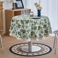 Round cotton linen tablecloth featuring green leaf patterns and elegant tassel edges - 150cm Round / Jacquard Green Rose with White Fringe