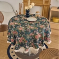 Pink and green floral paisley round tablecloth with elegant tassel fringe details - 150cm Round / Jacquard Green Peony White Fringe