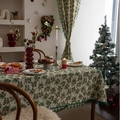 Weihnachtstischdecke mit Stechpalmen-Print und grünen Fransen auf beigem Stoff - 100-140 / Bronzierte Weiße Stechpalme mit Grünen Quasten