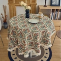 Round tablecloth with vintage floral jacquard pattern and cream white tassel fringe - Round 150cm / Floral Abundance (Jacquard Floral Abundance White Fringe)