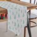 Minimalist green Christmas tree pattern table runner in rustic linen style for home decor - 30x92 / Foil White Base Green Tree Double Pointed