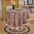 Bohemian round tablecloth with paisley jacquard patterns and cream tassel edge trim - 150cm Round / Jacquard Blue Ginkgo (White Fringe)