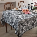 Elegante Toile-de-Jouy Tischdecke mit schwarzem Leopardenmuster und Bommelborte - Jacquard Schwarze Kokospalme Schwarzer Rand / 60-60