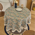 Round floral tablecloth with blue red paisley patterns and white fringe tassels - 150cm Round / Blue Flower Jacquard White Fringe