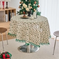 Festive round tablecloth with holly leaf print and green tassels in a Christmas setting - Gold Stamping Red Berries (Green Tassels) / 150cm Round