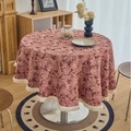 Round paisley jacquard tablecloth in reddish-brown with fringe trim for dining table - Round 150cm / Red Water Grass (Red Seaweed White Fringe)
