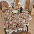 Bohemian geometric pattern round tablecloth with white tassels for dining room decor - 150cm Round / Colorful Badge White Fringe