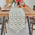 Christmas table runner with green pine needles and red berries on a wooden dining table - Double Layer Pointed End / 30x92cm / Bronzed Red Berry