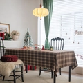 Klassische braune karierte dicke Tischdecke im britischen Stil für Weihnachtsdekorationen - Rund / Kaffeebraun