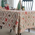 Weihnachtstischdecke aus Jacquard mit Rautenmuster, Schleifen und festlichen Motiven - 60-60 / Metallischer Jacquard Schleife Saum
