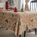 Weihnachtstischdecke mit Lebkuchenmann und Tannenbaum auf beigem Stoffhintergrund - 60-60 / Metallischer Jacquard Lebkuchen Saum