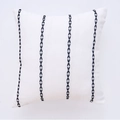 Modern white square cushion cover with vertical dark blue cross-stitch geometric pattern - Black