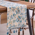 Nordic blue jacquard table runner with vintage floral patterns and fringe tassels - Jacquard Blue Garden New Blue Tassel / Standard Runner