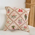 Cremefarbenes Jacquard-Weihnachtskissen mit roten und grünen Geschenk-Mustern - Jacquard Goldfaden Schleife / 60x60 Nur Kissenbezug