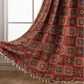 Red geometric jacquard curtain with bohemian ethnic patterns and white fringe trim - 150x160cm / Vintage Red Geometric (Rod Pocket)