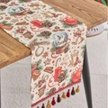 Weihnachtstischläufer mit Jacquard-Festtagsmustern und dekorativen Quastenanhängern - Kristallkugel Rote Quaste (Jacquard Goldfaden) / Kurzer Läufer