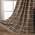 Bohemian geometric patchwork curtain with elegant white tassel fringe in navy and earthy tones - Rod Pocket (Geometric Beige) / 150x160cm