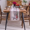 Chemin de table de Noël avec motif JOY gnome et bordures tissées rouge et vert - 35x140cm / Jacquard Gnome de Noël (Blanc Crème)