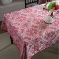 Nappe élégante en jacquard rouge avec motifs damassés et bordure à pompons festive - 180x300cm / Jacquard Rouge