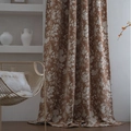 Terracotta red chenille floral curtains with white botanical jacquard for living room - 140x45cm / Khaki Rod Pocket